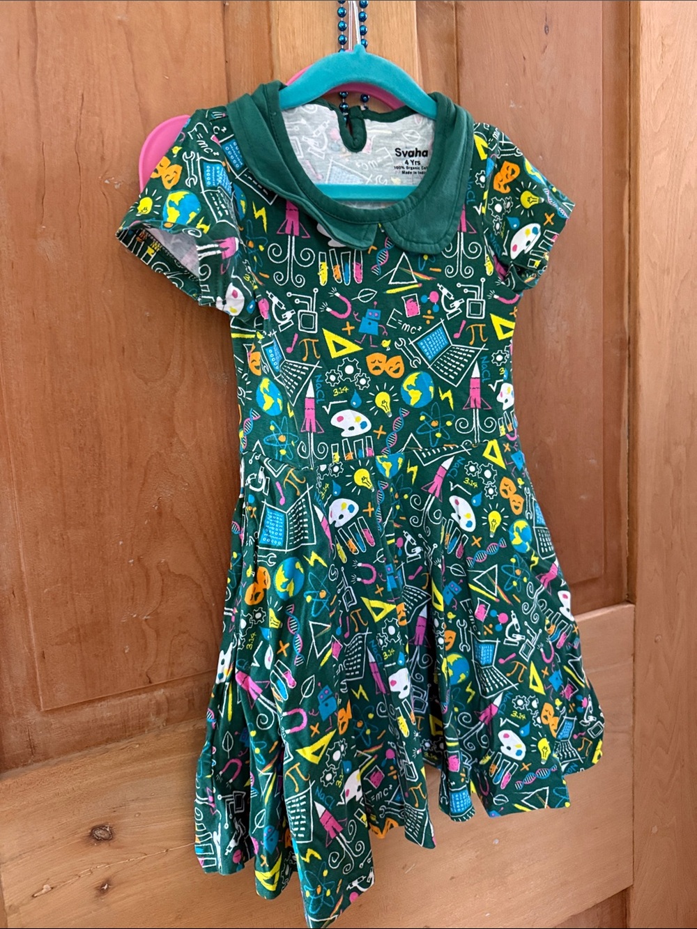 Svaha Girls' Green School-Print Peter Pan Collar Dress